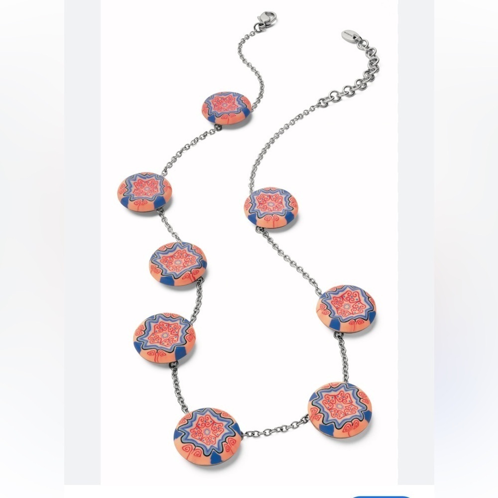Swatch vintage Blue and pink Patterned statement Necklace